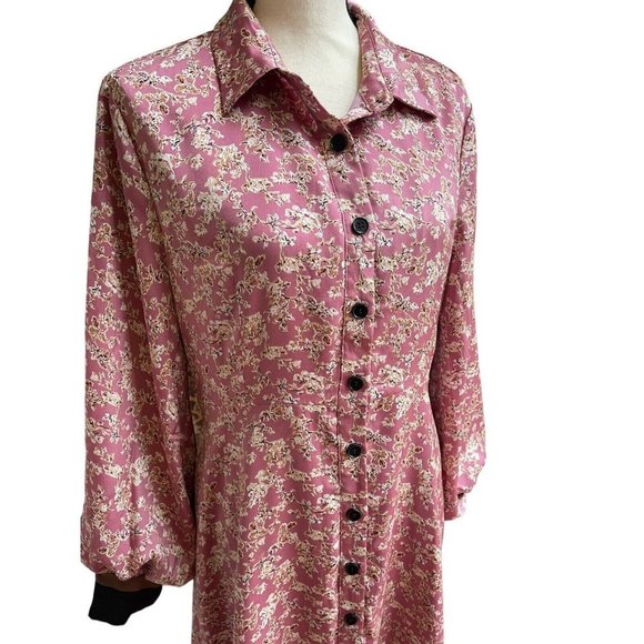FLORAL Pink Prairie Dress Western Retro Country Rustic Cottagecore Peasant Large - Picture 3 of 10